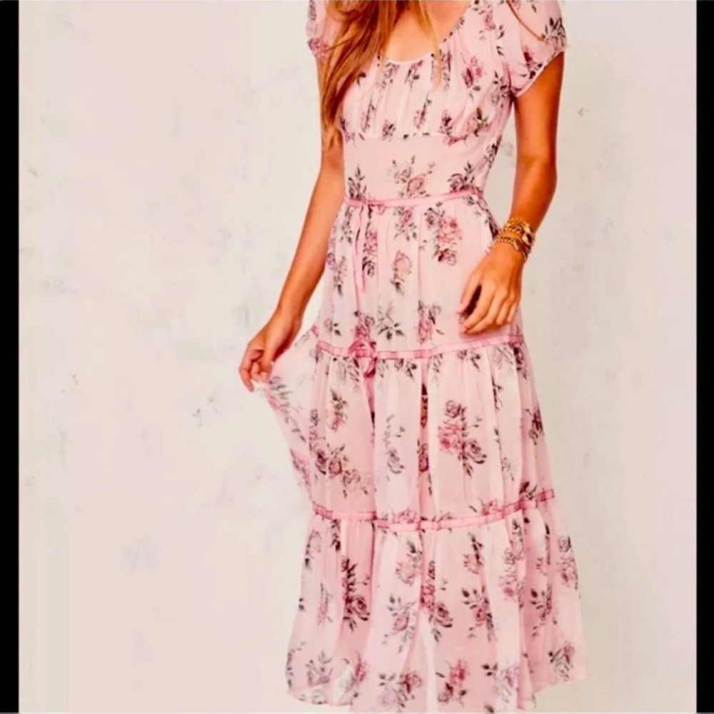 LoveShackFancy Silk Pink Floral Roses & Bows Dress - Picture 3 of 10